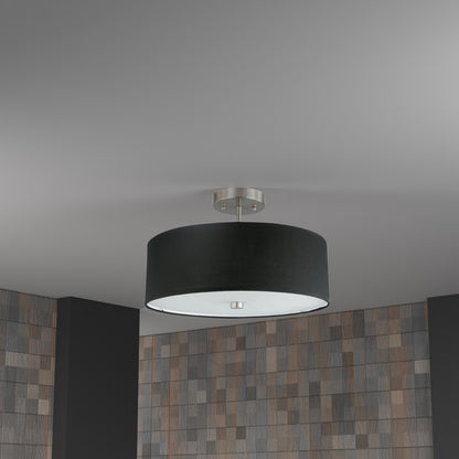 Dainolite 3 Light Incandescent Semi Flush Satin Chrome Finish with Black Shade 571-143SF-SC-BK