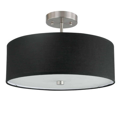 Dainolite 3 Light Incandescent Semi Flush Satin Chrome Finish with Black Shade 571-143SF-SC-BK