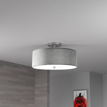 Dainolite 3 Light Incandescent Semi Flush Satin Chrome Finish with Grey Shade 571-143SF-SC-GRY