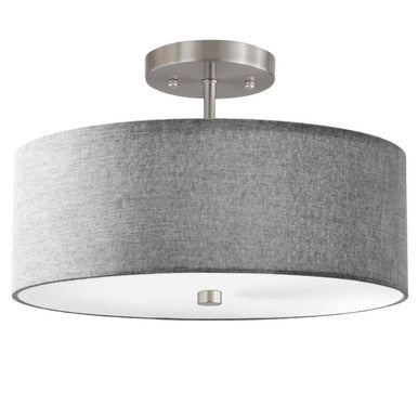 Dainolite 3 Light Incandescent Semi Flush Satin Chrome Finish with Grey Shade 571-143SF-SC-GRY