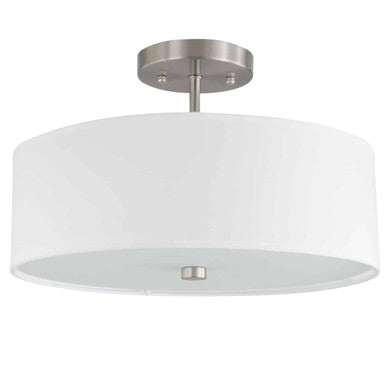 Dainolite 3 Light Incandescent Semi Flush Satin Chrome Finish with White Shade 571-143SF-SC-WH