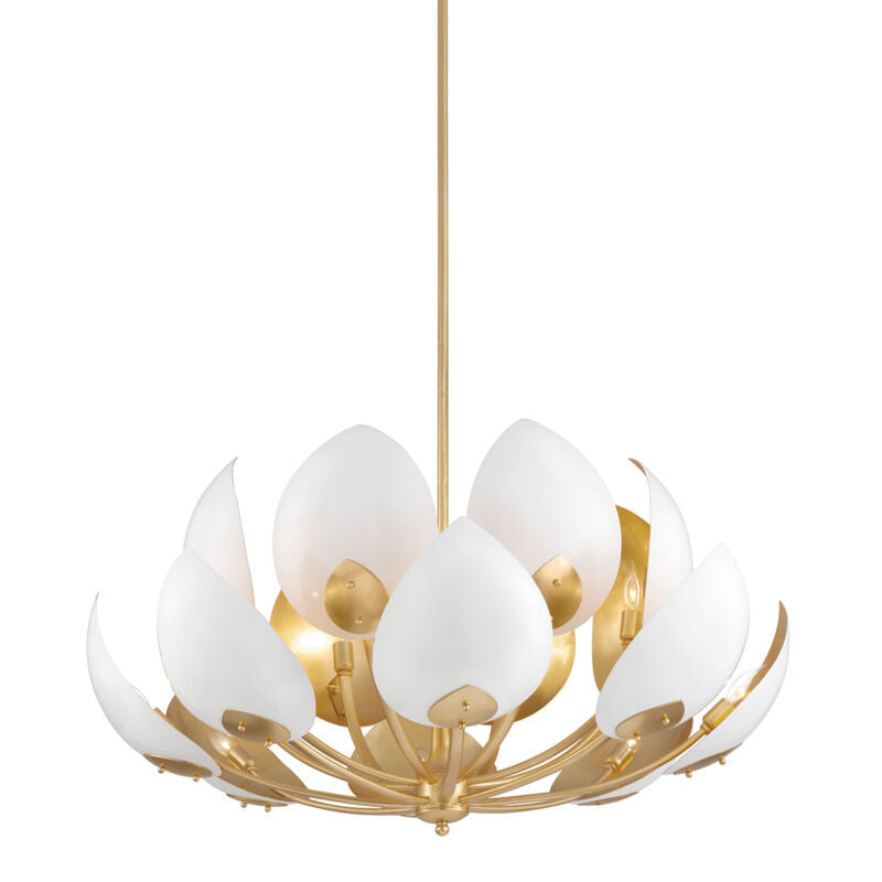 Hudson Valley Lighting Lotus Chandelier in Gold Leaf/white 5739-GL/WH