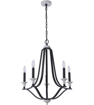 Craftmade Esme 5 Light Chandelier in Flat Black / Matte White 57625-FBMWW