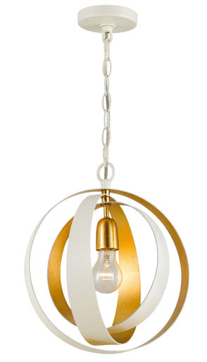 Crystorama Luna 1 Light Matte White + Antique Gold Sphere Mini Chandelier 580-MT-GA