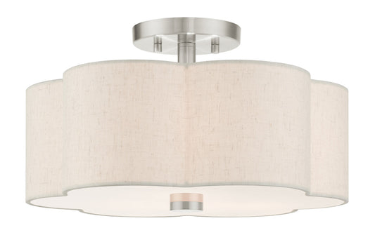 Livex Lighting Solstice Collection  3 Light Brushed Nickel Semi Flush in Brushed Nickel 58063-91