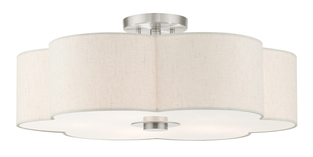 Livex Lighting Solstice Collection  5 Light Brushed Nickel Semi Flush in Brushed Nickel 58068-91