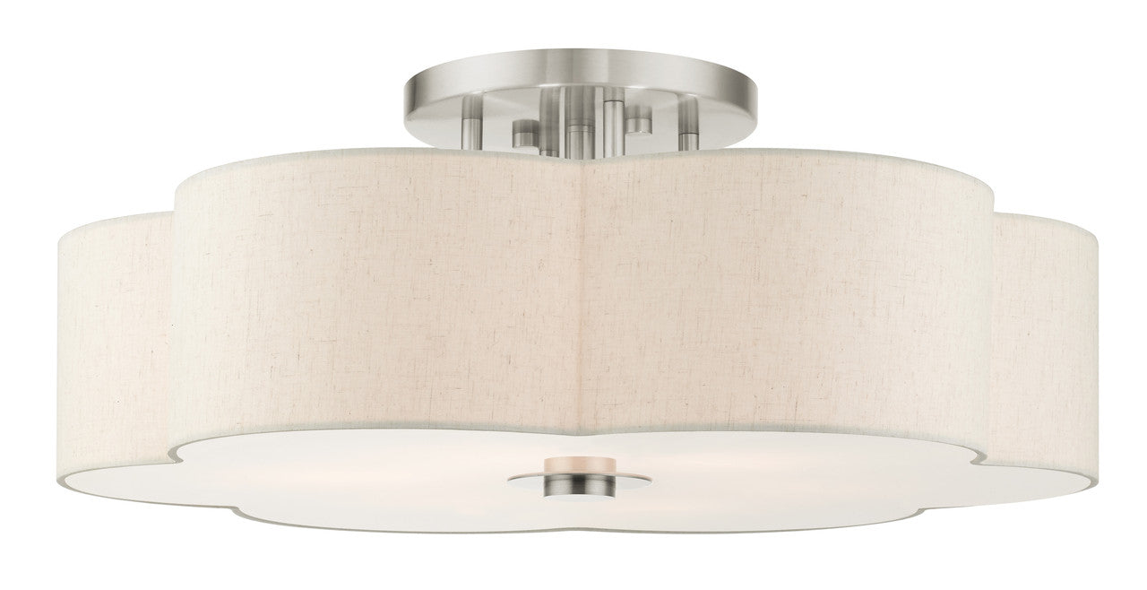 Livex Lighting Solstice Collection  6 Light Brushed Nickel Semi Flush in Brushed Nickel 58069-91