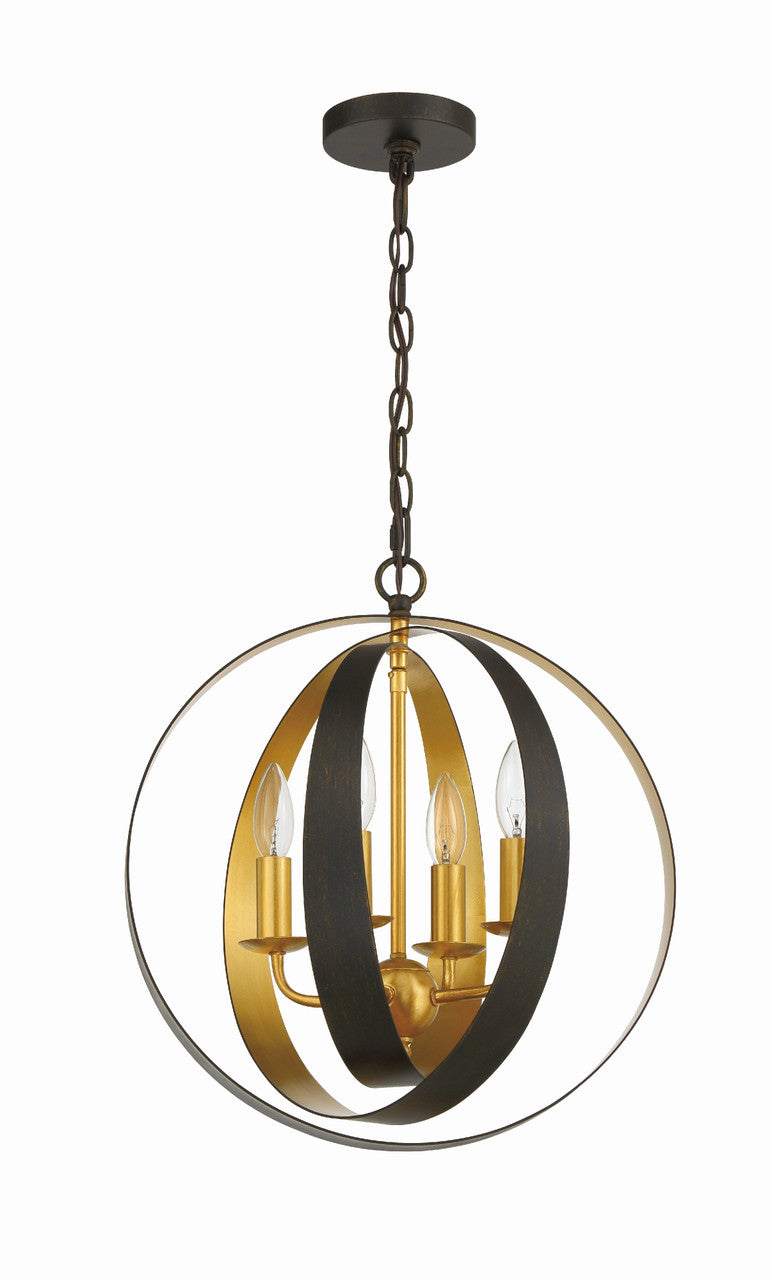 Crystorama Luna 4 Light English Bronze + Antique Gold Sphere Mini Chandelier 584-EB-GA