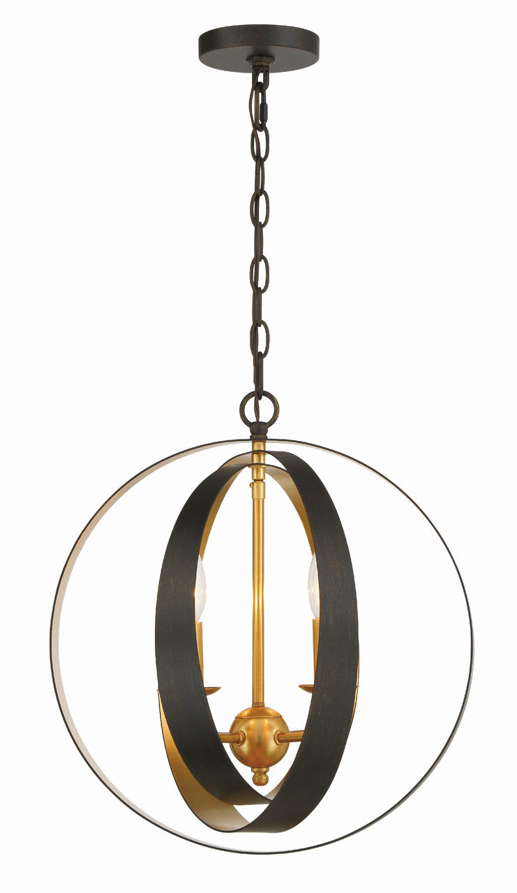 Crystorama Luna 4 Light English Bronze + Antique Gold Sphere Mini Chandelier 584-EB-GA