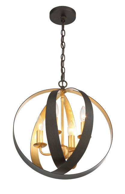 Crystorama Luna 4 Light English Bronze + Antique Gold Sphere Mini Chandelier 584-EB-GA