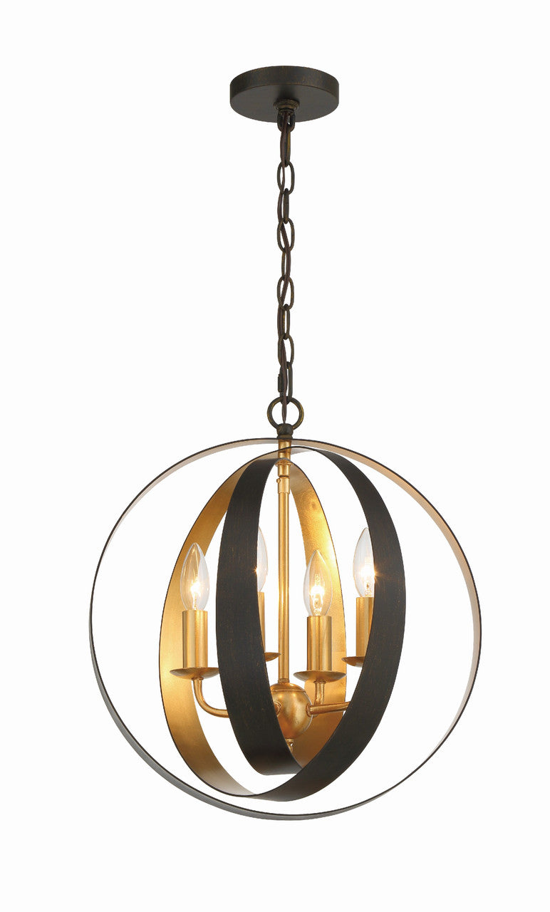 Crystorama Luna 4 Light English Bronze + Antique Gold Sphere Mini Chandelier 584-EB-GA