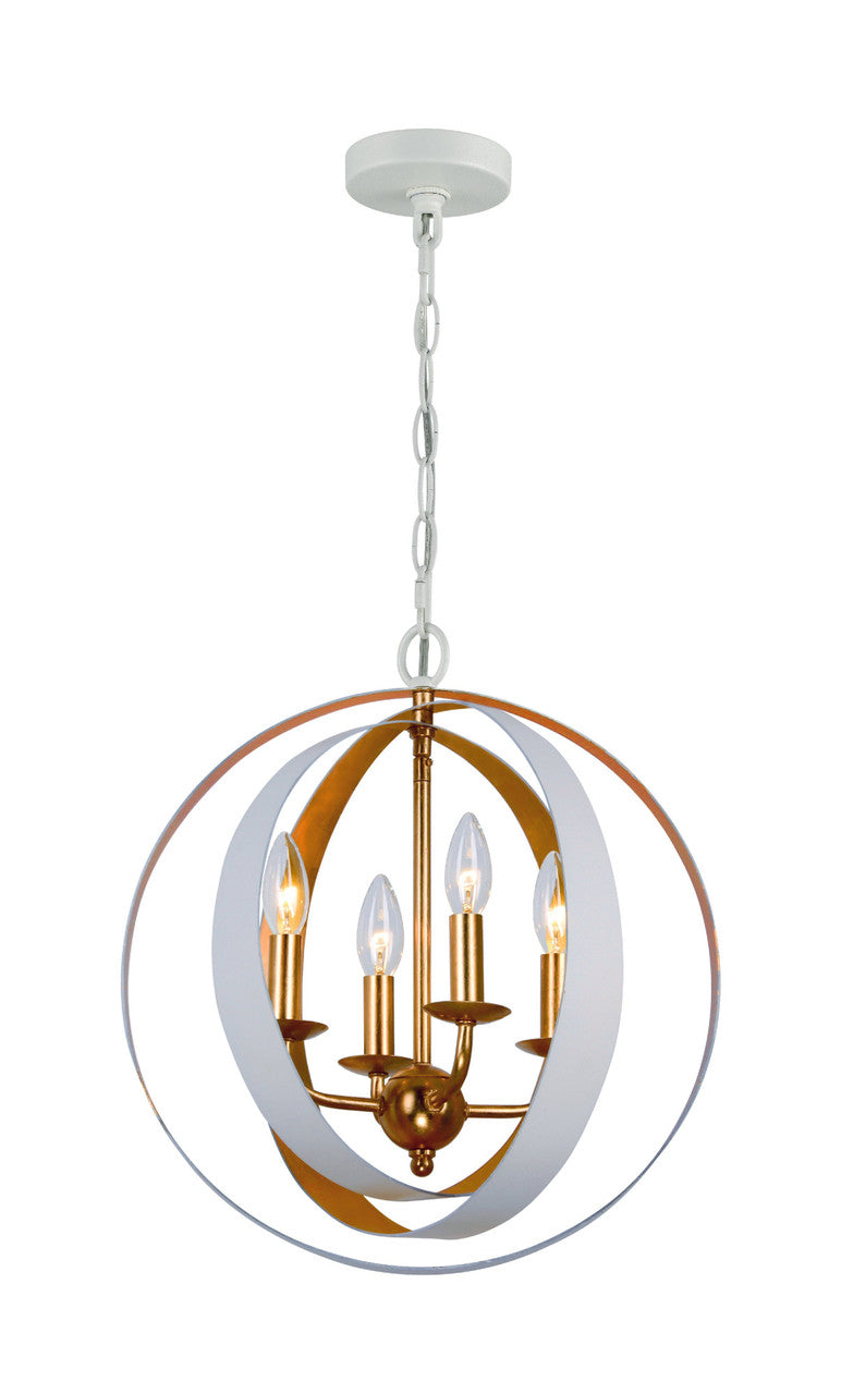 Crystorama Luna 4 Light Matte White + Antique Gold Sphere Mini Chandelier 584-MT-GA