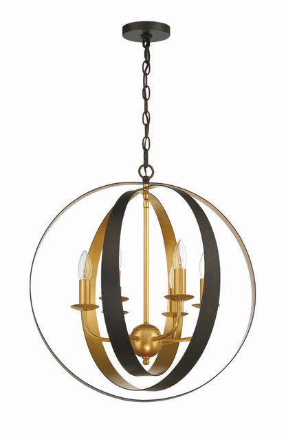 Crystorama Luna 6 Light English Bronze + Antique Gold Sphere Large Chandelier 585-EB-GA