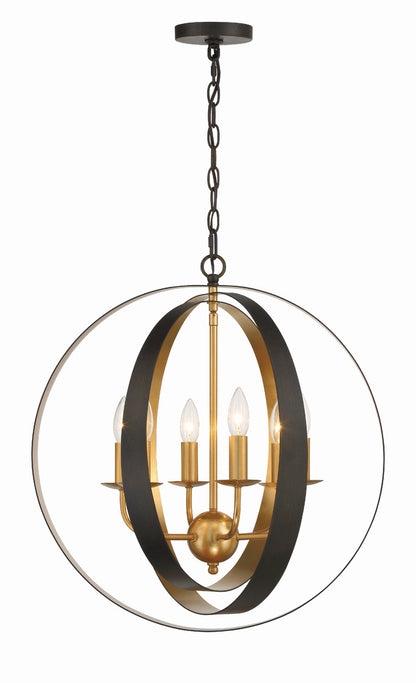 Crystorama Luna 6 Light English Bronze + Antique Gold Sphere Large Chandelier 585-EB-GA