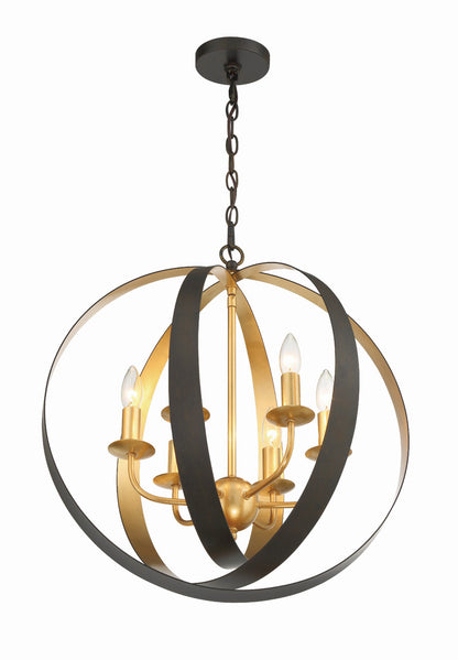 Crystorama Luna 6 Light English Bronze + Antique Gold Sphere Large Chandelier 585-EB-GA