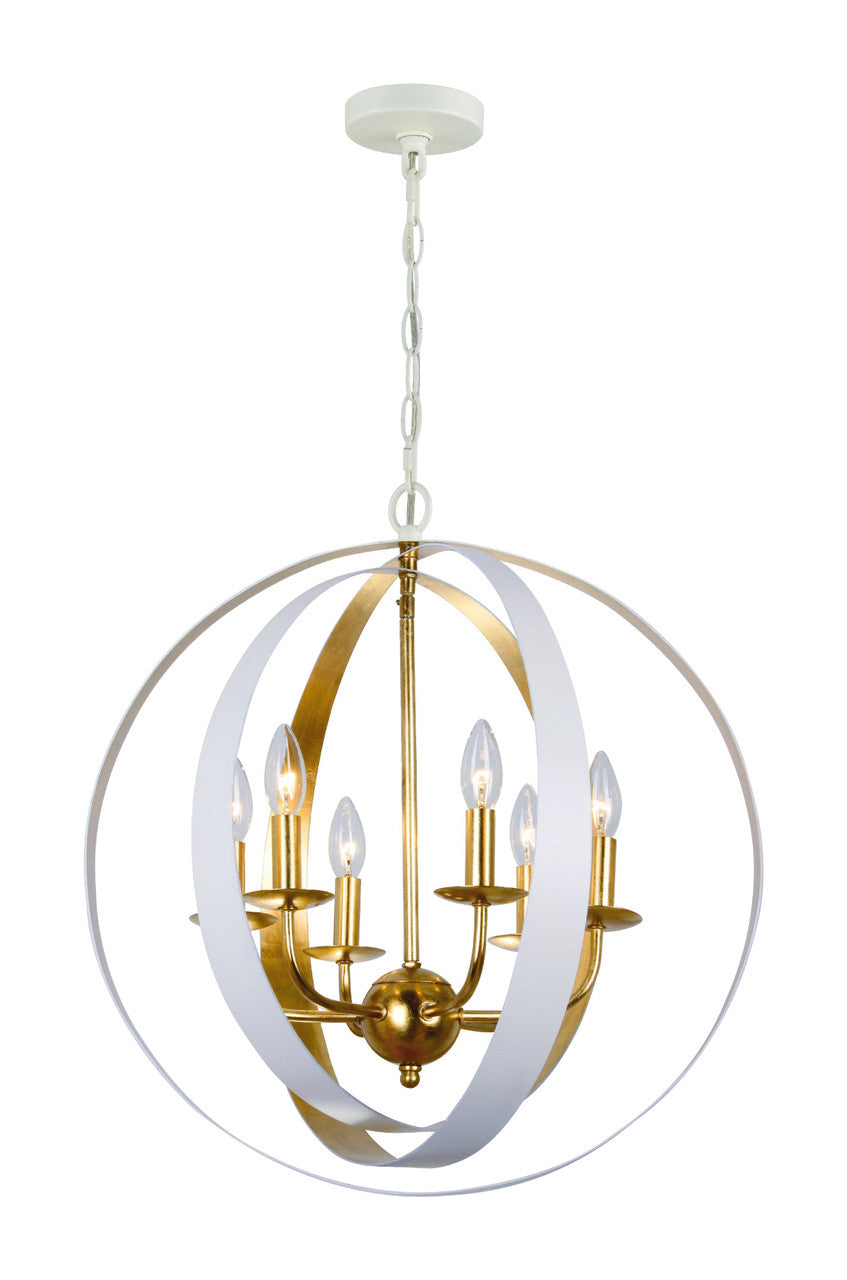 Crystorama Luna 6 Light Matte White + Antique Gold Sphere Large Chandelier 585-MT-GA