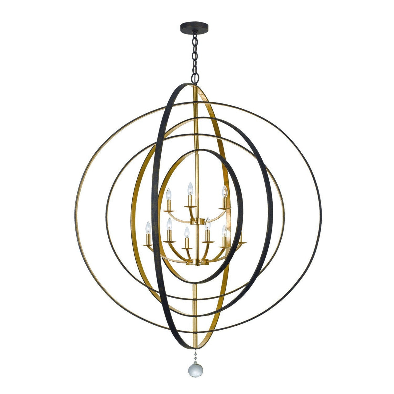 Crystorama Luna 9 Light English Bronze + Antique Gold Chandelier 587-EB-GA