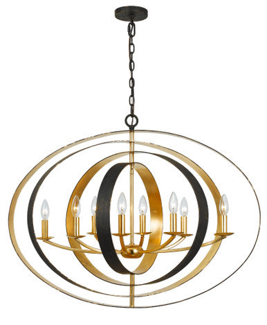 Crystorama Luna 8 Light English Bronze + Antique Gold Oval Chandelier 588-EB-GA