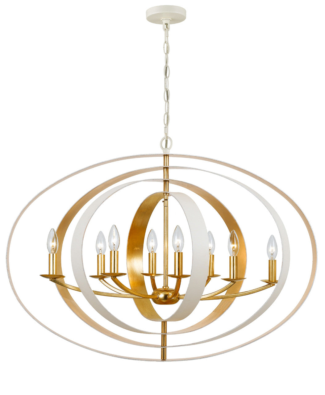 Crystorama Luna 8 Light Matte White + Antique Gold Chandelier 588-MT-GA