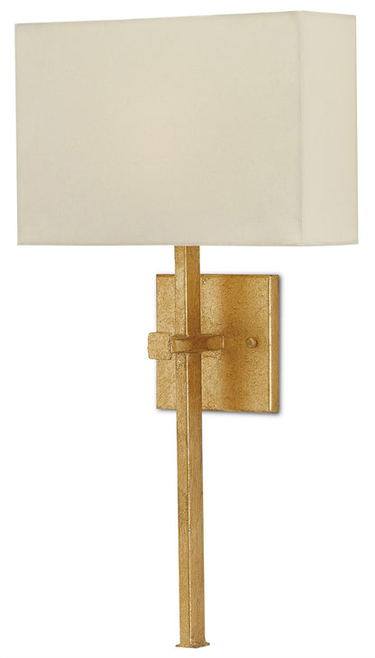 Currey & Co. Ashdown Gold Wall Sconce, White Shade 5900-0005