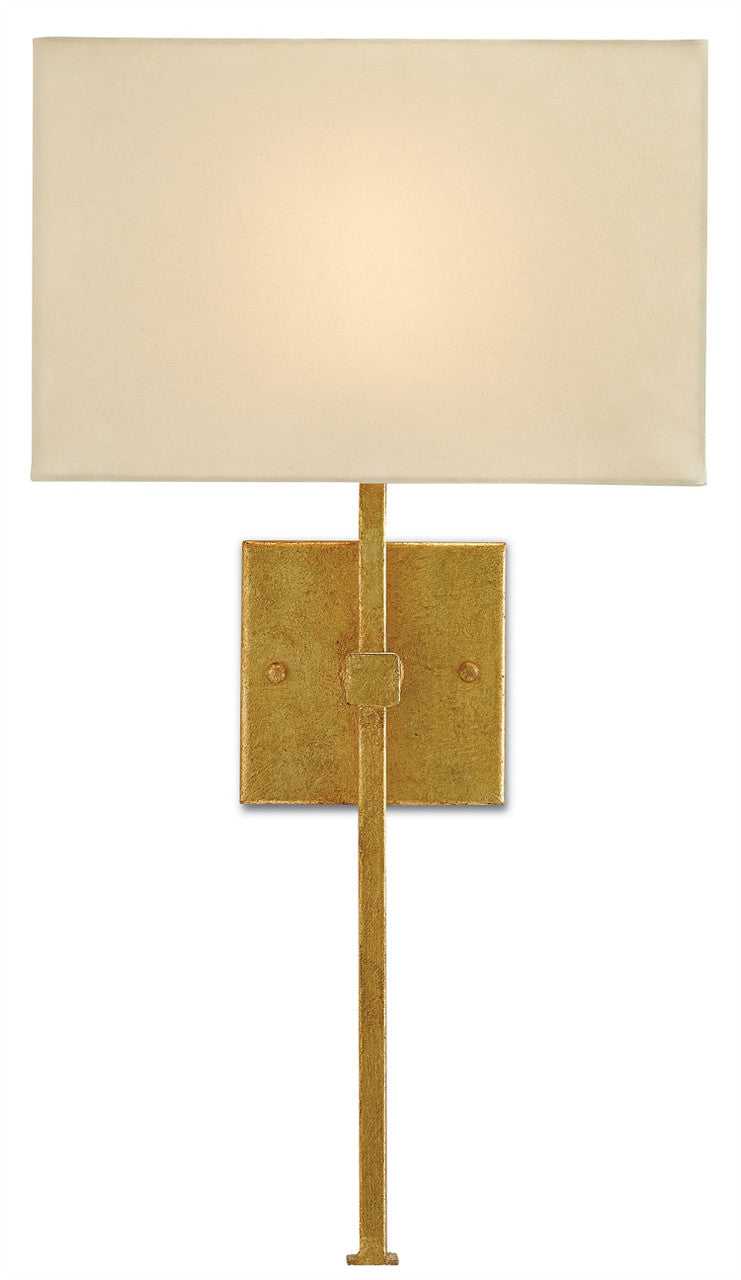 Currey & Co. Ashdown Gold Wall Sconce, White Shade 5900-0005