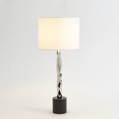 Global Views Facet Block Table Lamp in Nickel in Short RT9.90026