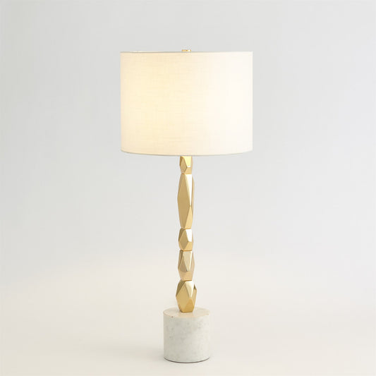 Global Views Facet Block Table Lamp in Brass in Short RT9.90022