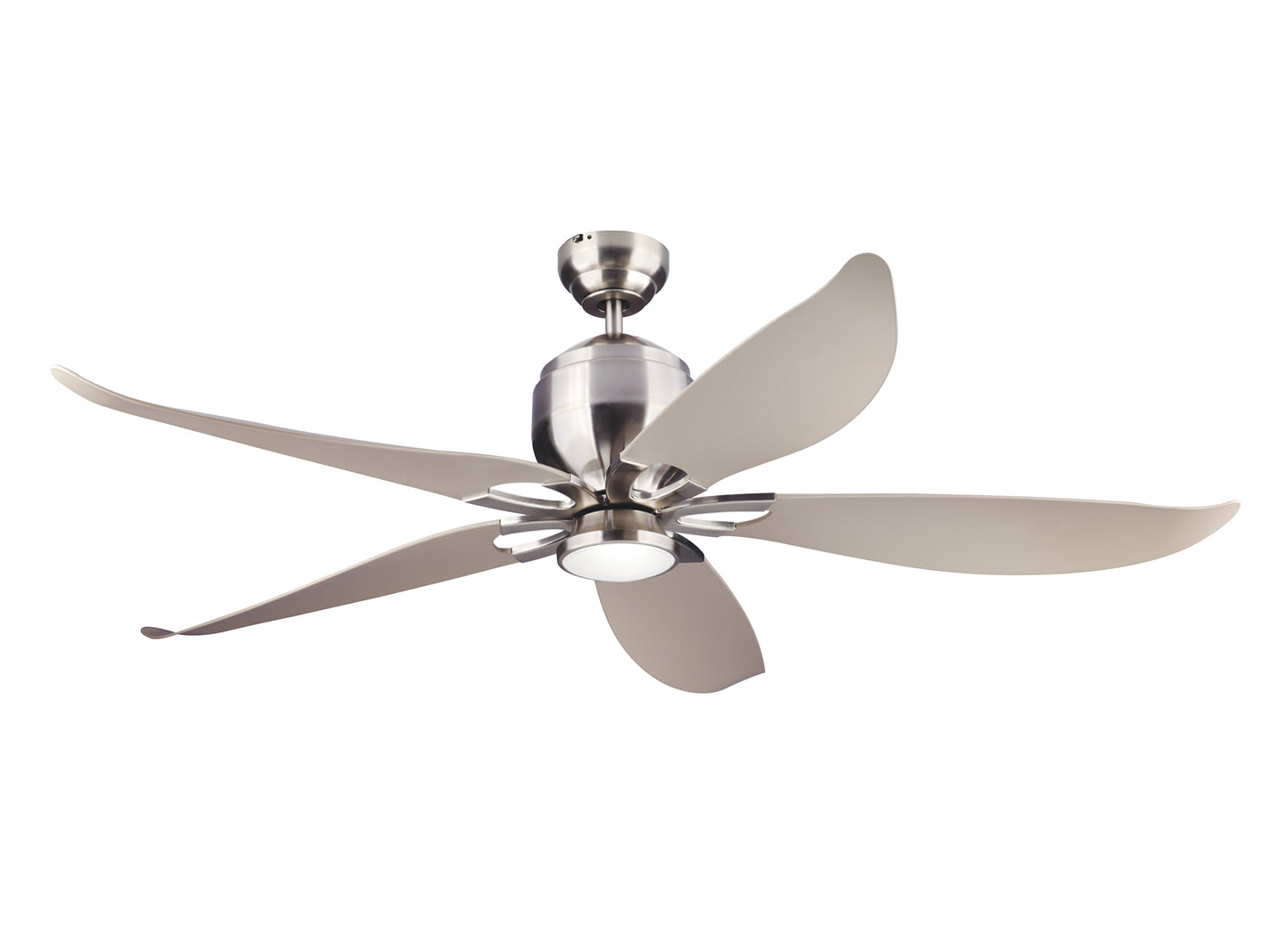 Generation Lighting  Fans Lily 56-inch indoor/outdoor 5-blade ceiling fan in brushed steel finish with energy-efficient reversible DC motor, remote control, and integrated LED light kit included 5LLR56BSD-V1