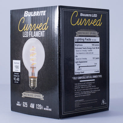 Bulbrite: 776512 LED Filaments Curved: Fully Compatible Dimming Watts: 4 - LED4G25/22K/FIL-NOS/CURV/SPIRAL (5 Pack)