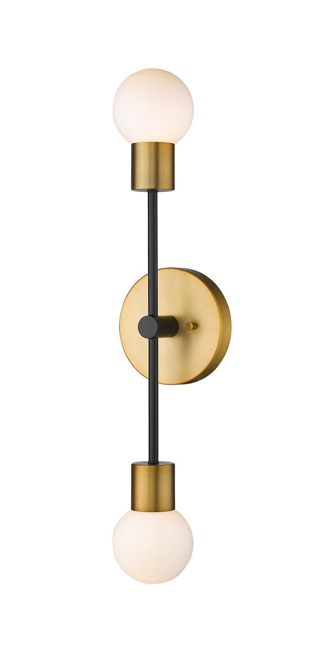 Z-Lite Neutra 2 Light Wall Sconce in Matte Black + Foundry Brass 621-2S-MB-FB