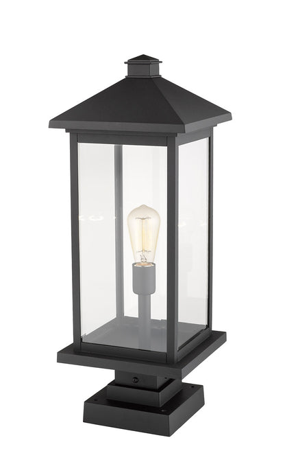 Z-Lite Portland 1 Light Outdoor Pier Mounted Fixture in Black 531PHBXLS-SQPM-BK