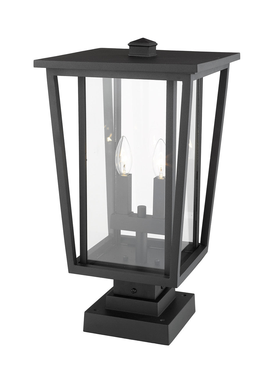 Z-Lite Seoul 2 Light Outdoor Pier Mounted Fixture in Black 571PHBS-SQPM-BK