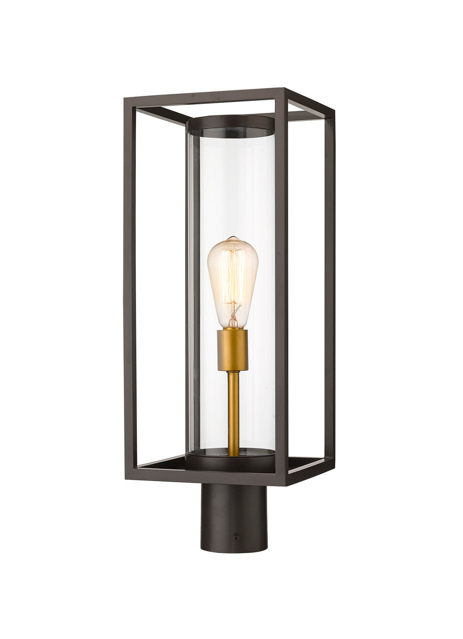 Z-Lite Dunbroch 1 Light Outdoor Post Mount Fixture in Deep Bronze + Outdoor Brass 584PHMR-DBZ-OBS