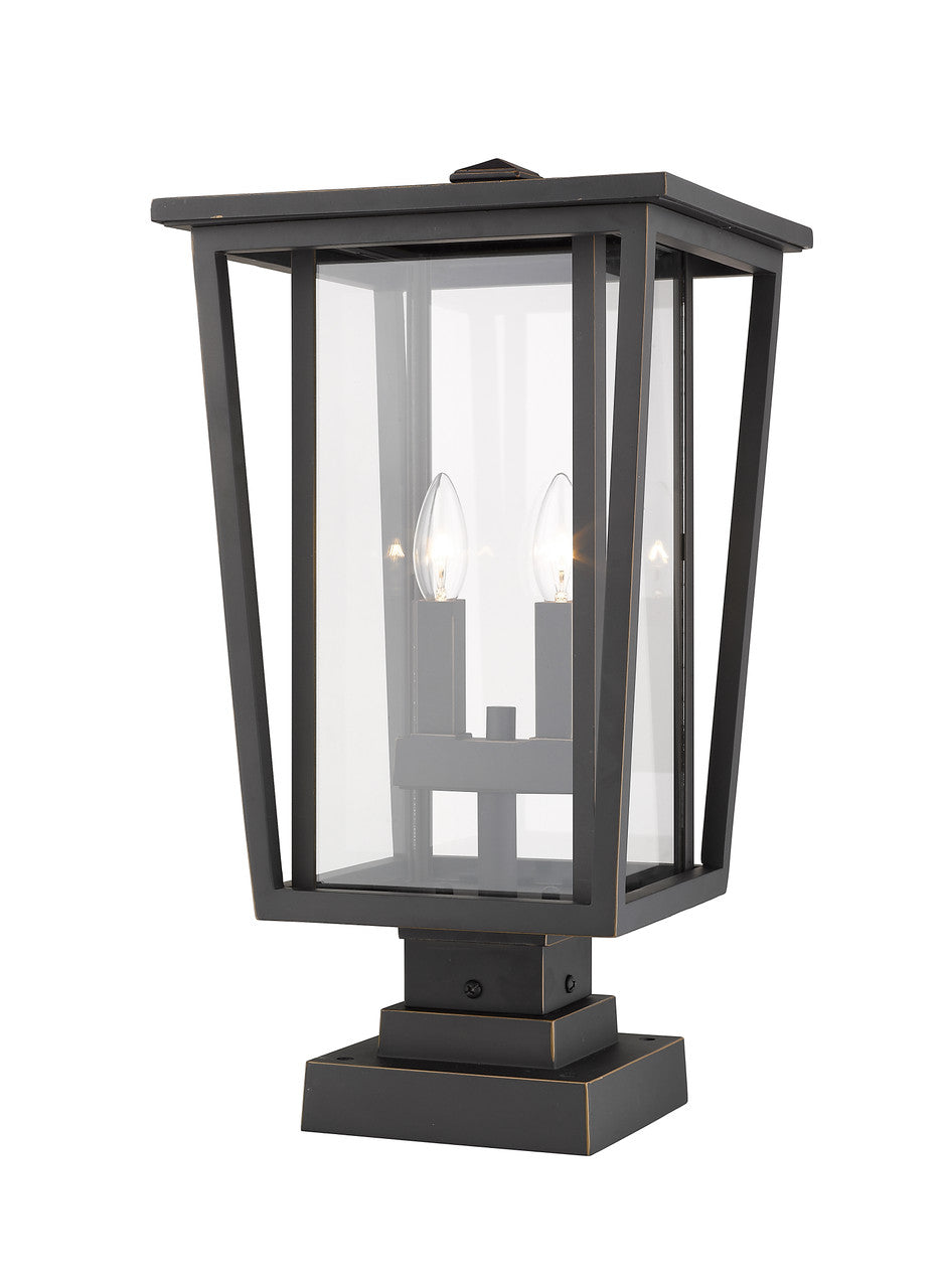 Z-Lite Seoul 2 Light Outdoor Pier Mounted Fixture in Oil Rubbed Bronze 571PHBS-SQPM-ORB