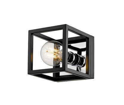 Z-Lite Kube 1 Light Wall Sconce in Matte Black + Chrome 480-1S-MB-CH