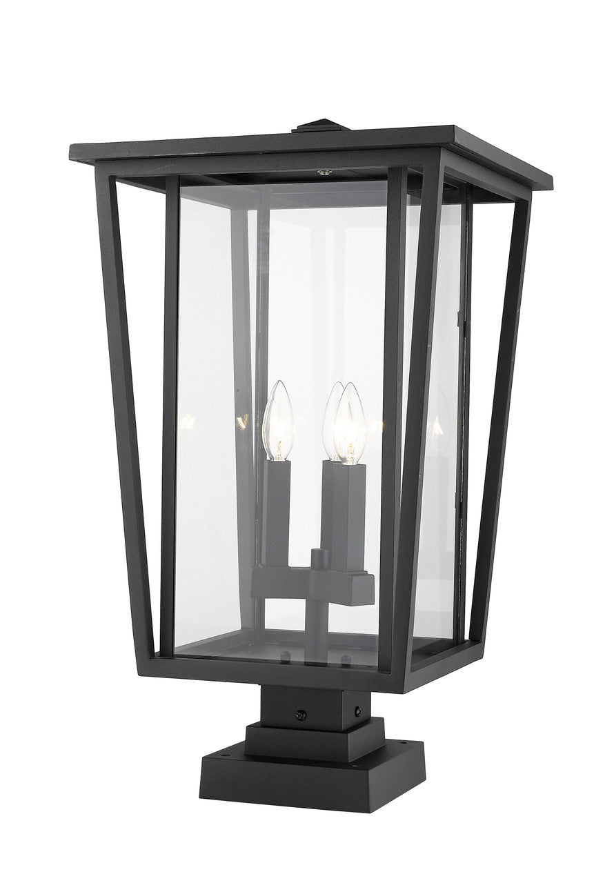 Z-Lite Seoul 3 Light Outdoor Pier Mounted Fixture in Black 571PHXLS-SQPM-BK