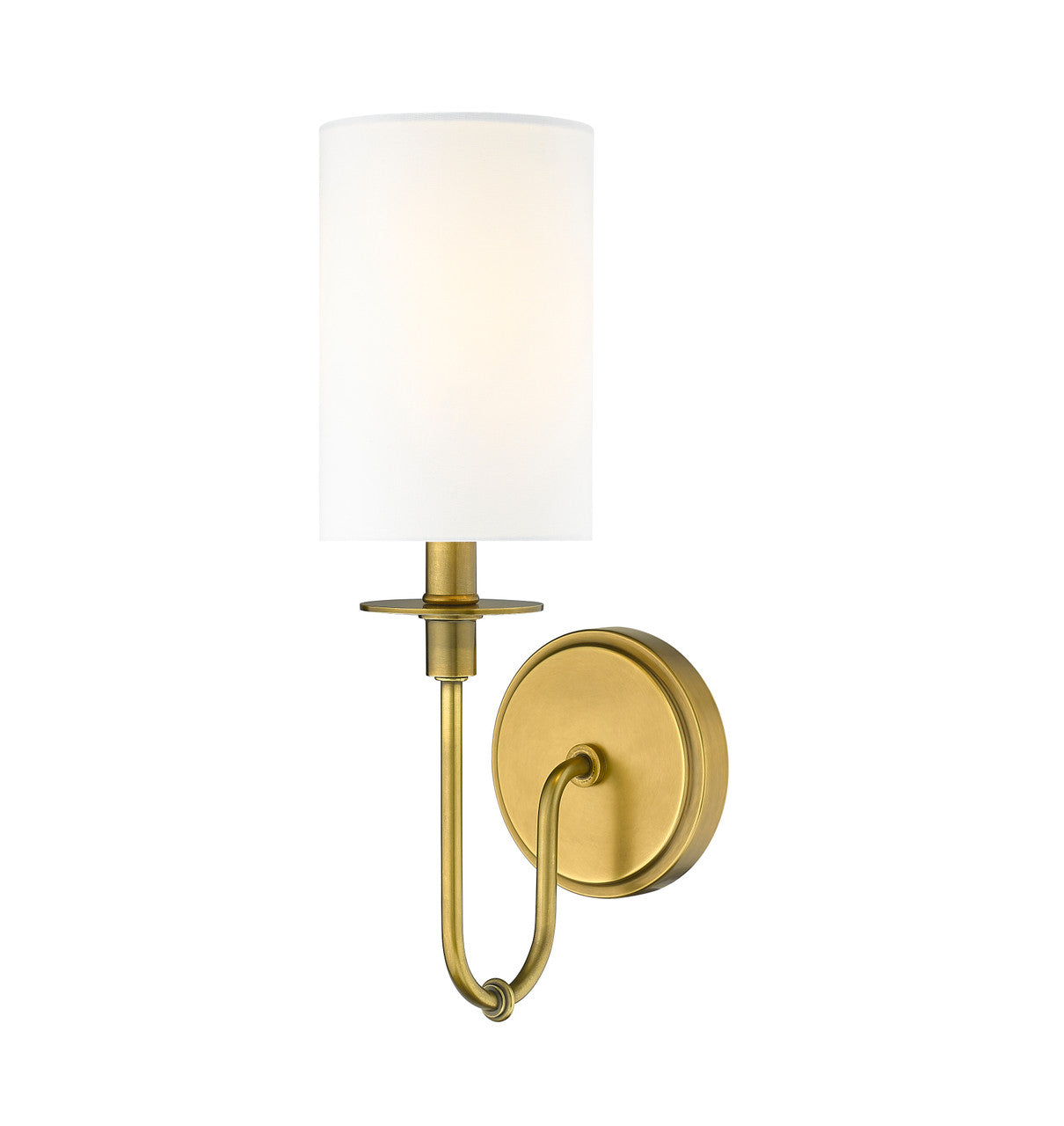 Z-Lite Ella 1 Light Wall Sconce in Rubbed Brass 809-1S-RB-WH