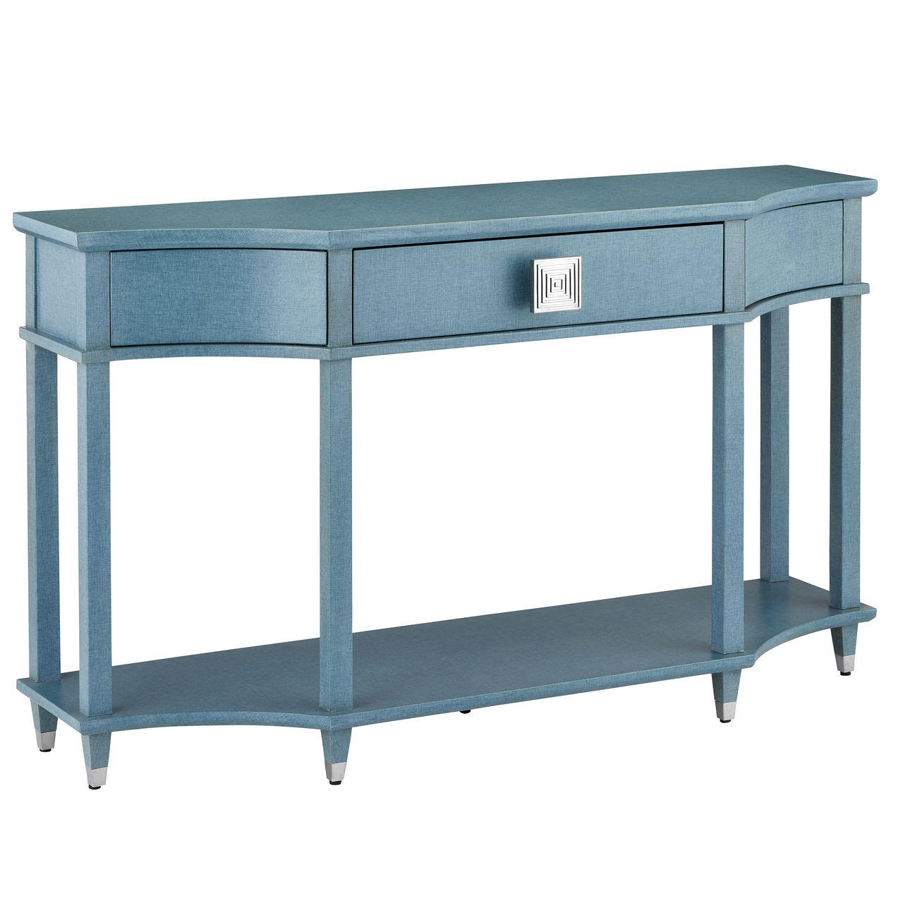 Currey & Co. 60" Maya Blue Laquered Linen Console Table 3000-0283