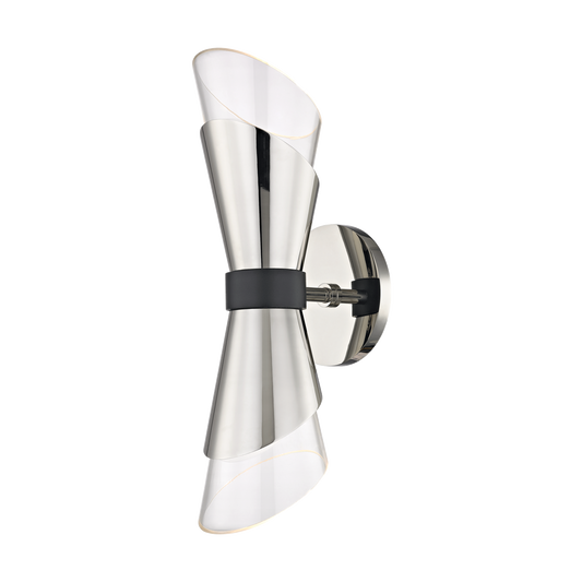 Mitzi 2 Light Wall Sconce in Polished Nickel/Black H130102-PN/BK