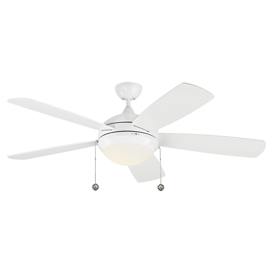 Generation Lighting  Fans Discus Classic 52-inch indoor 5-blade ceiling fan in white finish with reversible motor and integrated LED light kit included 5DIC52WHD-V1