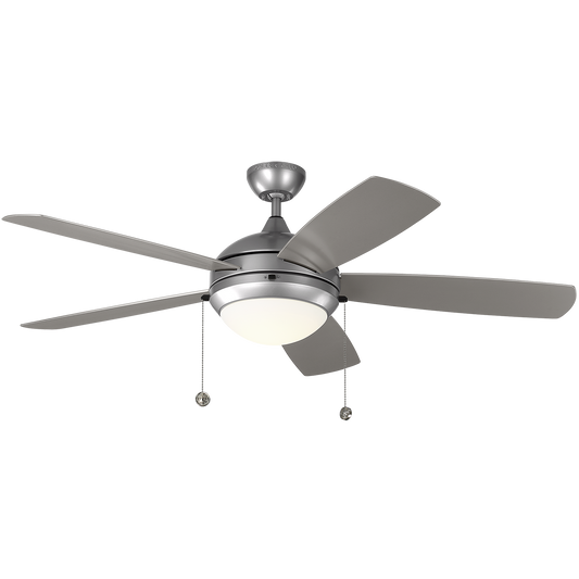 Generation Lighting  Fans Discus Outdoor 52-inch outdoor 5-blade ceiling fan in painted brushed steel finish with reversible motor and integrated LED light kit included 5DIW52PBSD