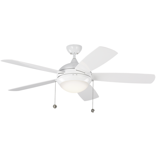 Generation Lighting  Fans Discus Outdoor 52-inch outdoor 5-blade ceiling fan in white finish with reversible motor and integrated LED light kit included 5DIW52WHD