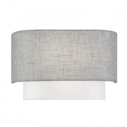 Livex Lighting Brookmeade 2 Light Brushed Nickel ADA Sconce with Hand Crafted Urban Gray and White Fabric Hardback Shades 60012-91