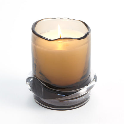 Global Views Studio A Home Intaglio Glass Candle-Leather Balm-Topaz 7.60176