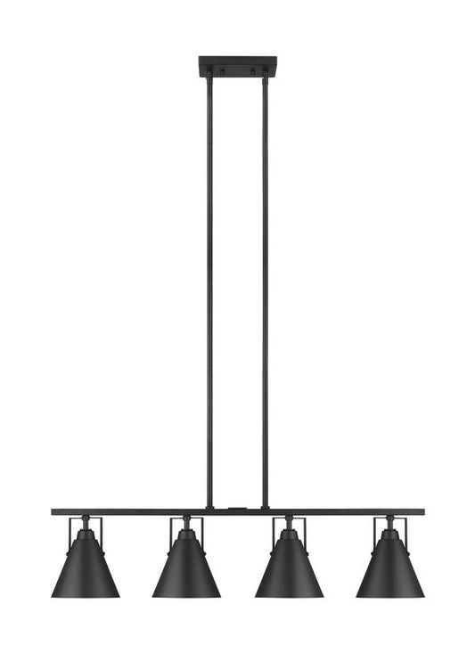 Generation Lighting Insdale modern linear 4-light indoor dimmable island chandelier in midnight black finish with midnight black steel shades 6001504-112