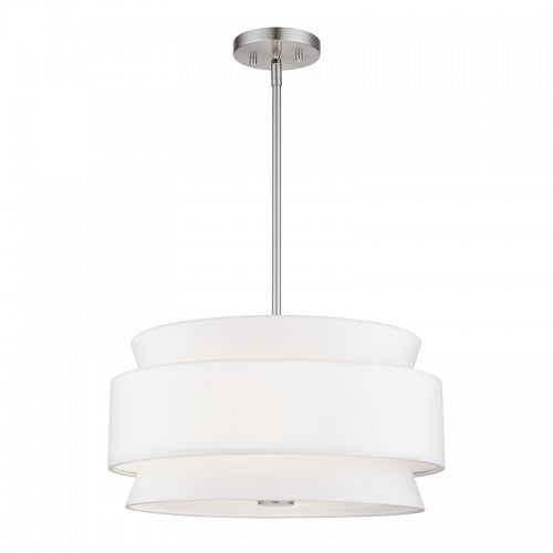 Livex Lighting Fontana 4 Light Brushed Nickel Pendant Chandelier with Hand Crafted Off-White Fabric Hardback Shades 60023-91