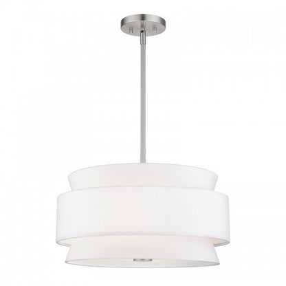 Livex Lighting Fontana 4 Light Brushed Nickel Pendant Chandelier with Hand Crafted Off-White Fabric Hardback Shades 60023-91