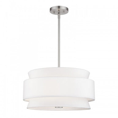 Livex Lighting Fontana 4 Light Brushed Nickel Pendant Chandelier with Hand Crafted Off-White Fabric Hardback Shades 60023-91