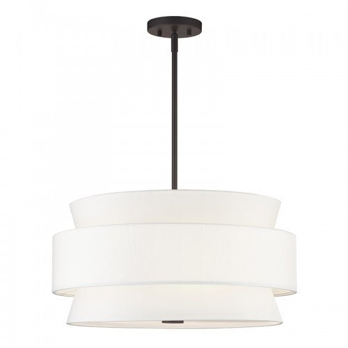 Livex Lighting Fontana 5 Light Bronze Pendant Chandelier with Hand Crafted Off-White Fabric Hardback Shades 60025-07