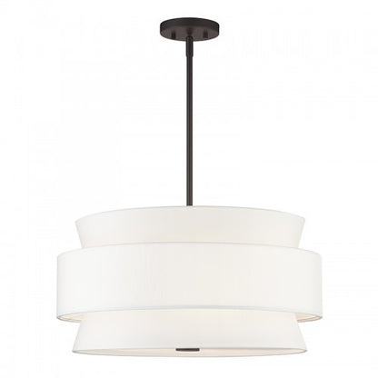 Livex Lighting Fontana 5 Light Bronze Pendant Chandelier with Hand Crafted Off-White Fabric Hardback Shades 60025-07